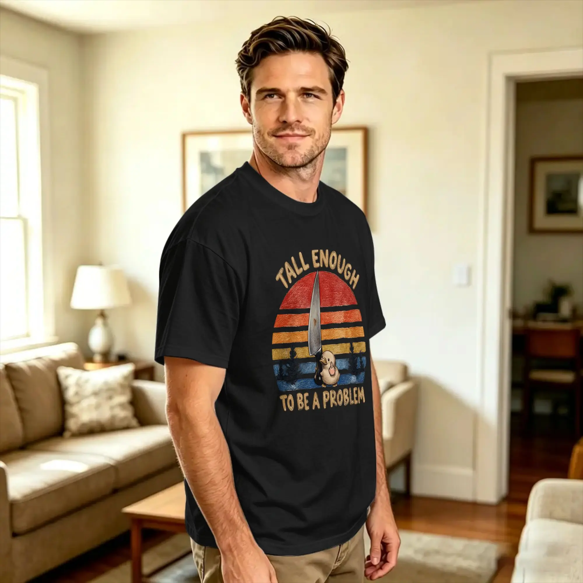 Tall Enough To Be A Problem Cotton T-Shirt For Adult Summer  Y2K Funny T Shirts Novelty Tees Oversized Wholesale Clothes