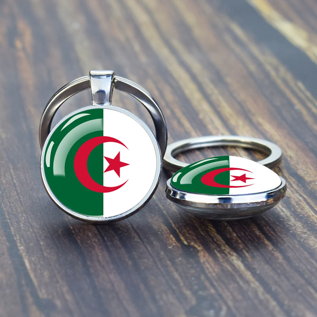 Africa Countries Flag Keychains Double Sided Glass Dome Pendant Key Chains Algeria Somalia Tunisia Morocco Egypt Flag Keyring