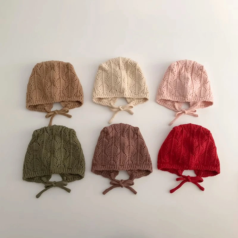 Fashion Retro Hollow Children Knitted Hats Handmade Crochet Flower Girls Parent-child Outdoor Cotton Caps