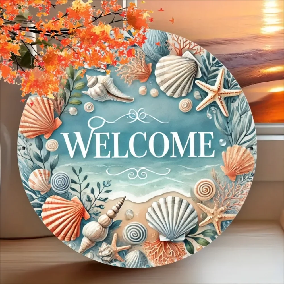 

1pc, Ocean Beach Theme Vintage Iron Welcome Sign, Flat Printed Metal Wall Art for Entryway, Bar, Cafe, Club, Kitchen