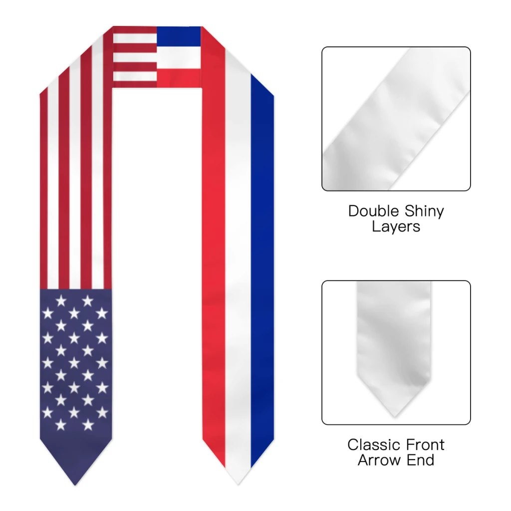 Graduation Sash France & USA United States Flag Stole Shawls Graduate Wraps Scraf International Student Pride Gifts