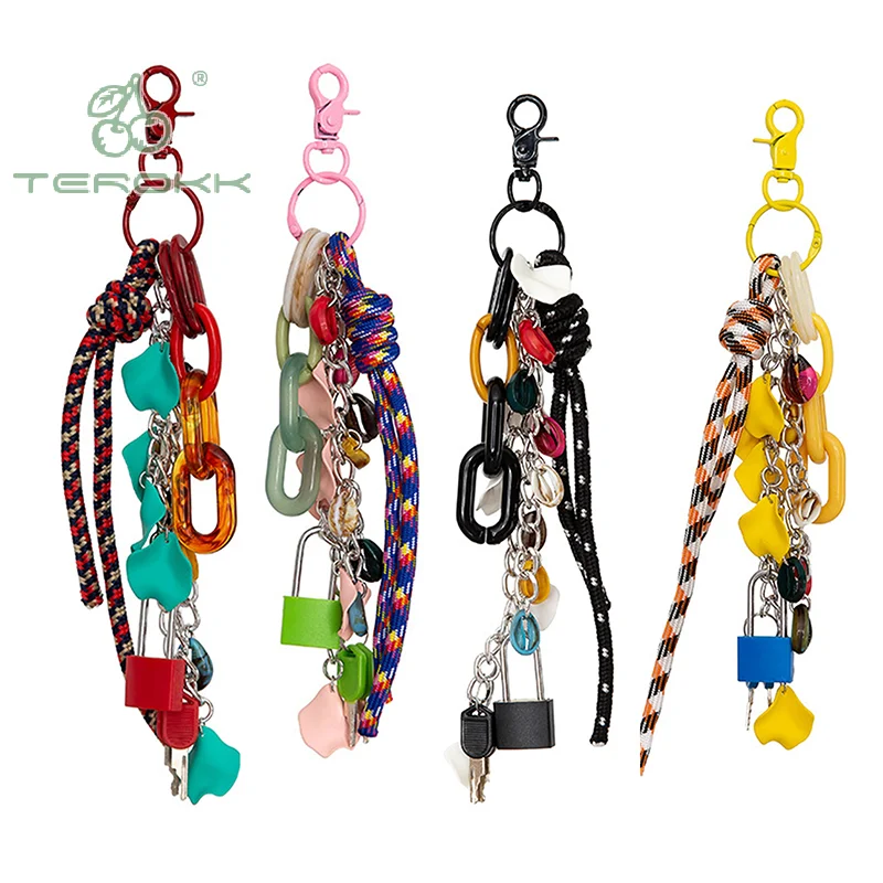 Creative Lock Key Pendant Keychain Colorful Keyring For Women Bag Charm Handbag Hanging Decoration Car Key Holder