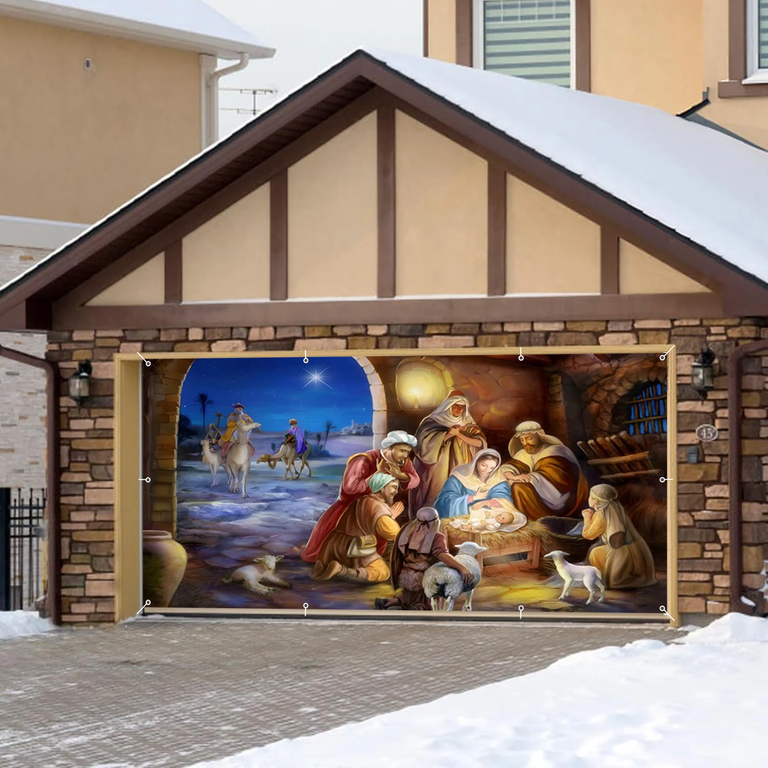 

Christian Birth of Jesus Garage Wall Background Banner Holy Night Angel Nativity Scene Home Decor Garage Door Frame With Hooks