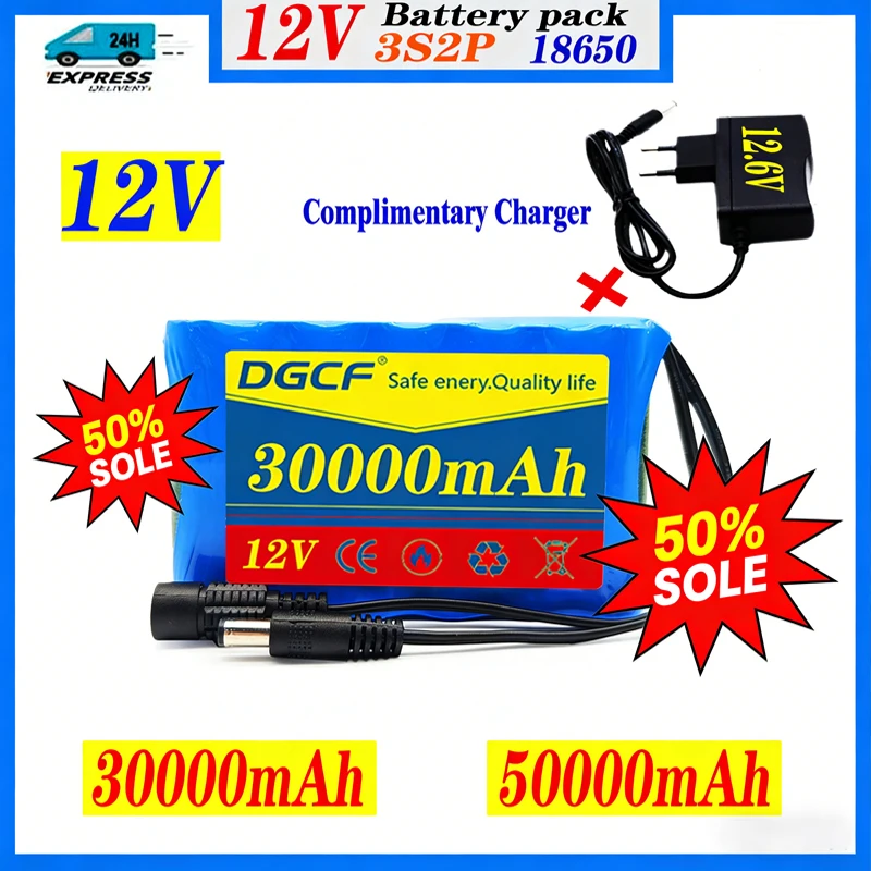 

✔️✔️New 3S2P Protection Plate12V 50Ah Battery Pack 12V 5000mAh 18650 Lithium ion DC 12.6V Super Rechargeable Battery + Charger
