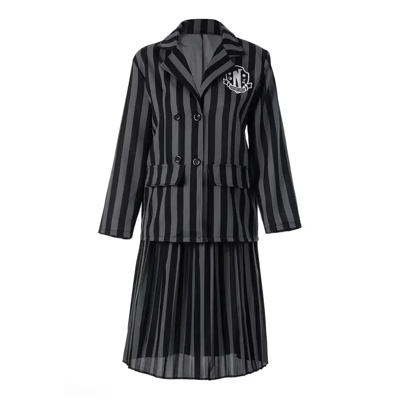 Costume de Cosplay de la Famille du Mercredi Addams, Uniforme Sвpour Adulte et Enfant, Veste et Jupe Imbibés, Vêtements de ixd'Halloween pour Femme