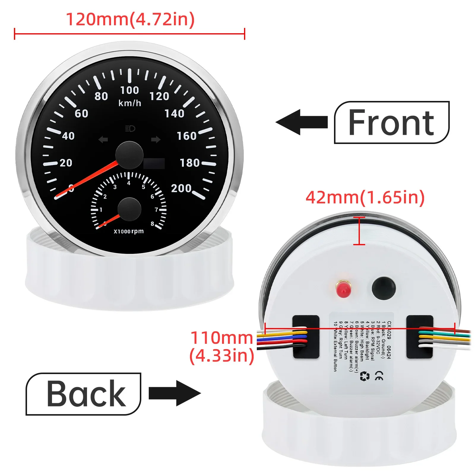 Waterproof 110mm Speedometer 120 200km/h 160 120 MPH GPS Speed Meter Tachometer 2IN1 Gauge Red Backlight 12V/24V for Car Boat