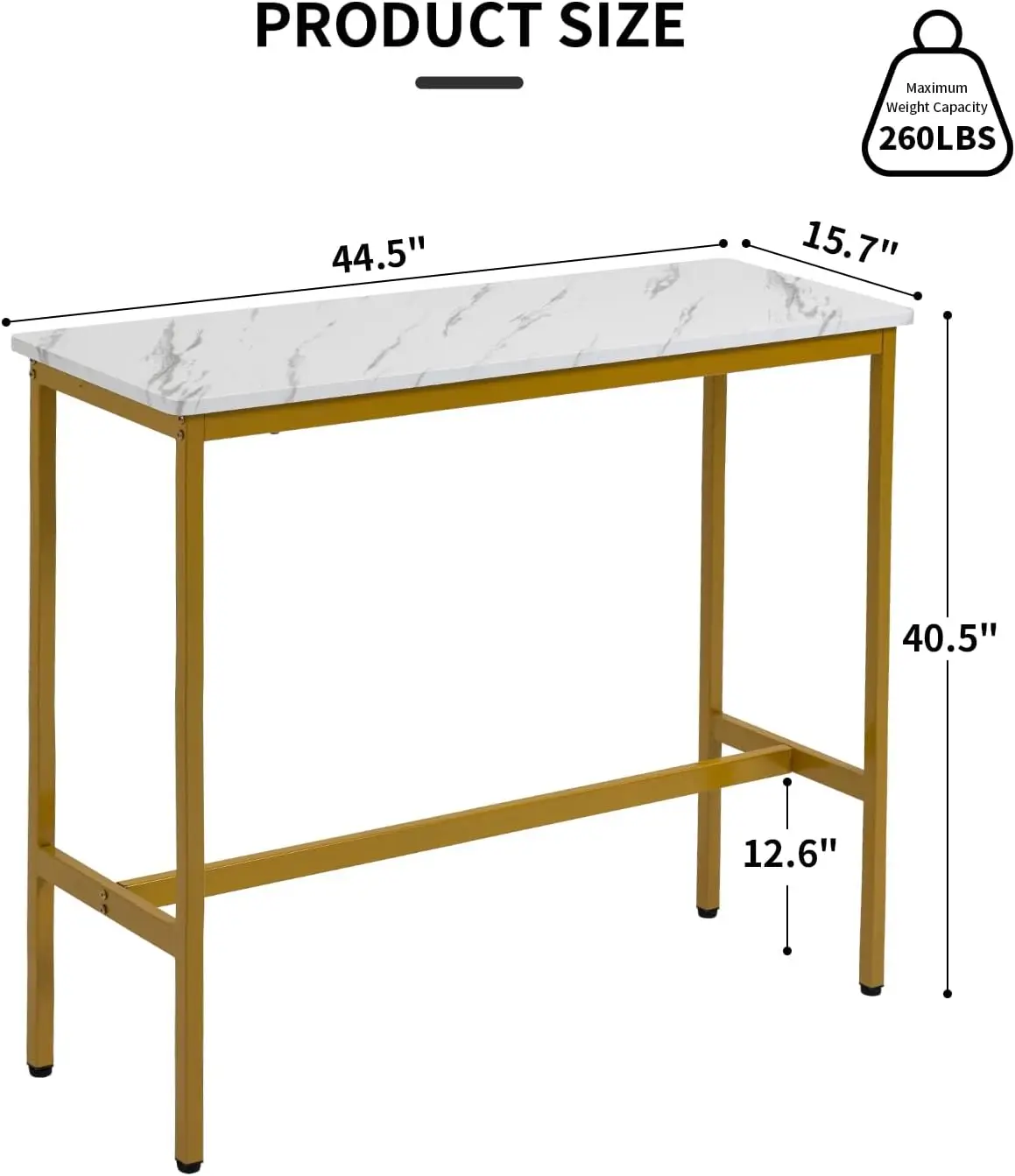 44.5"" Sofa Table, Bar Height Pub Table, Narrow Entryway Table, Narrow Rectangular High Top Sofa Table With Mdf For Indoor,