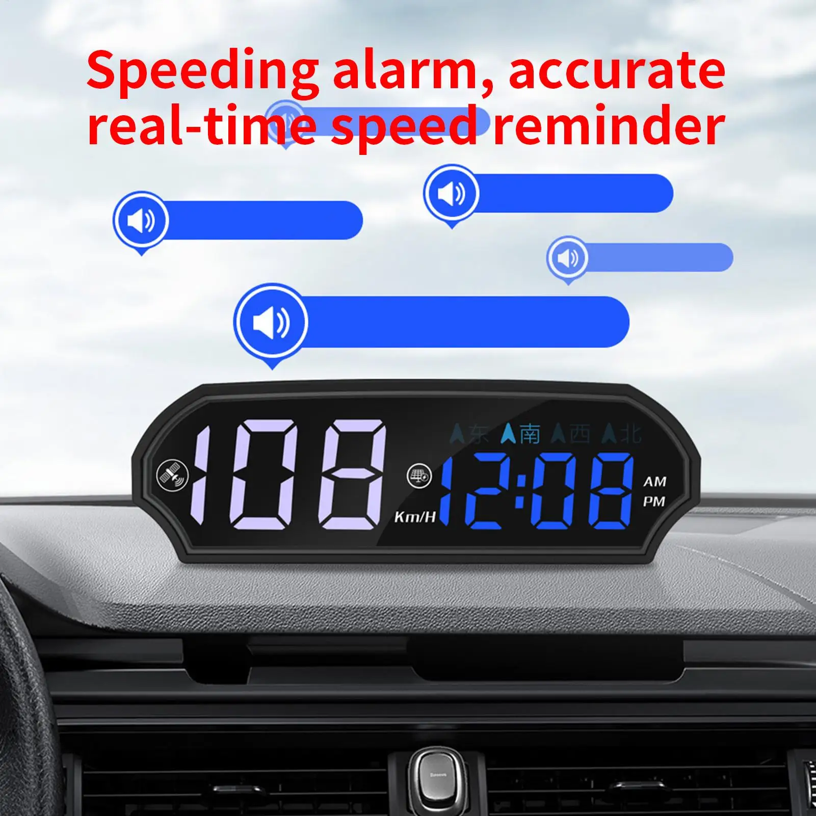 Solar Powered Heads Up Display (HUD), Projects Speed & Alerts onto Windshield Fit for Car Truck SUV to Enhance Driving Safety