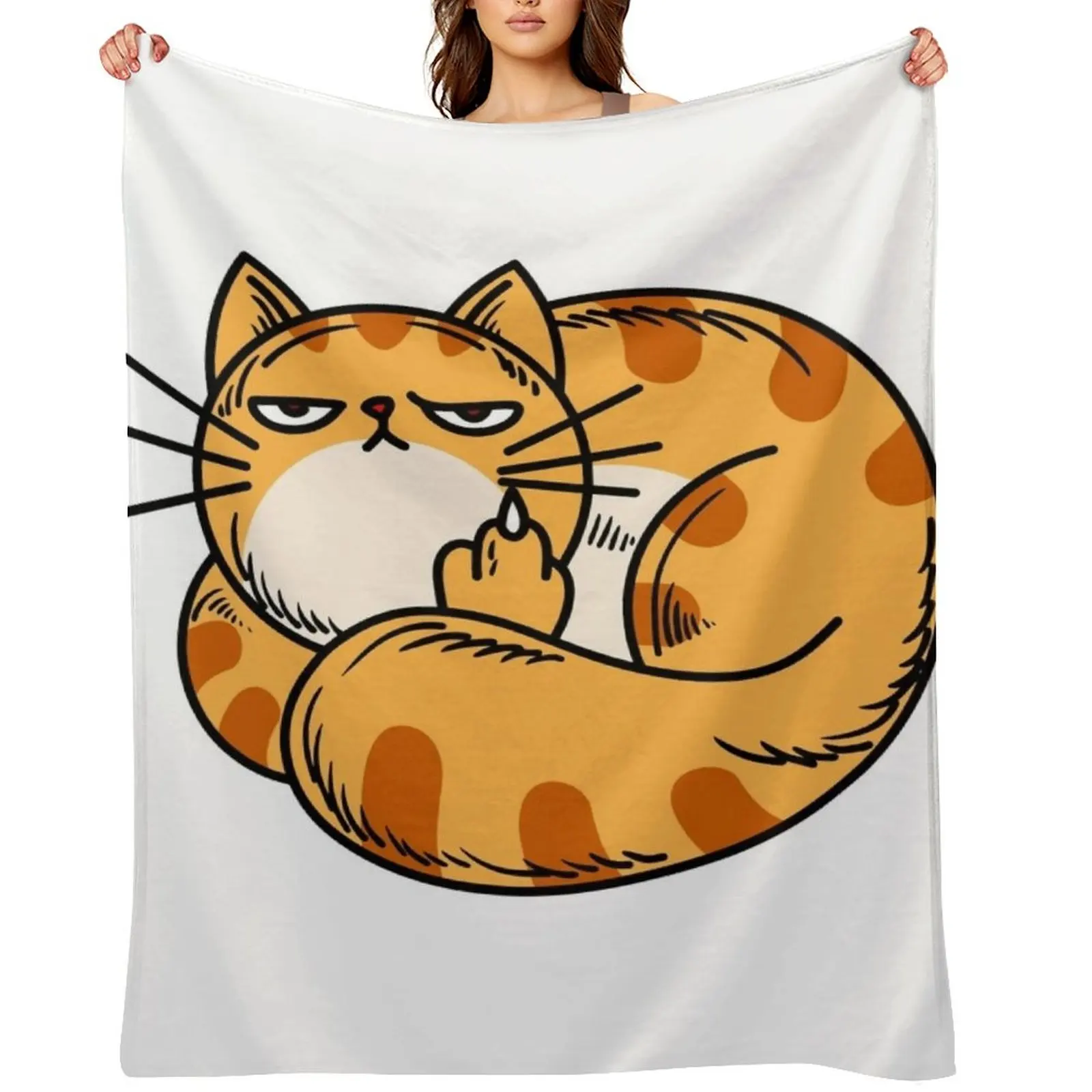 

Orange Cat Middle Finger Throw Blanket Bed Fashionable Thermals For Travel Plaid for sofa Blankets