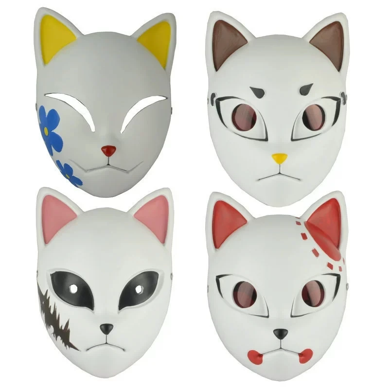 Máscara de zorro demonio de anime japonés, cosplay de Sabito Makomo Tanjiro, máscaras de animales de plástico grueso, accesorios de disfraz para fiesta de Halloween, de lujo