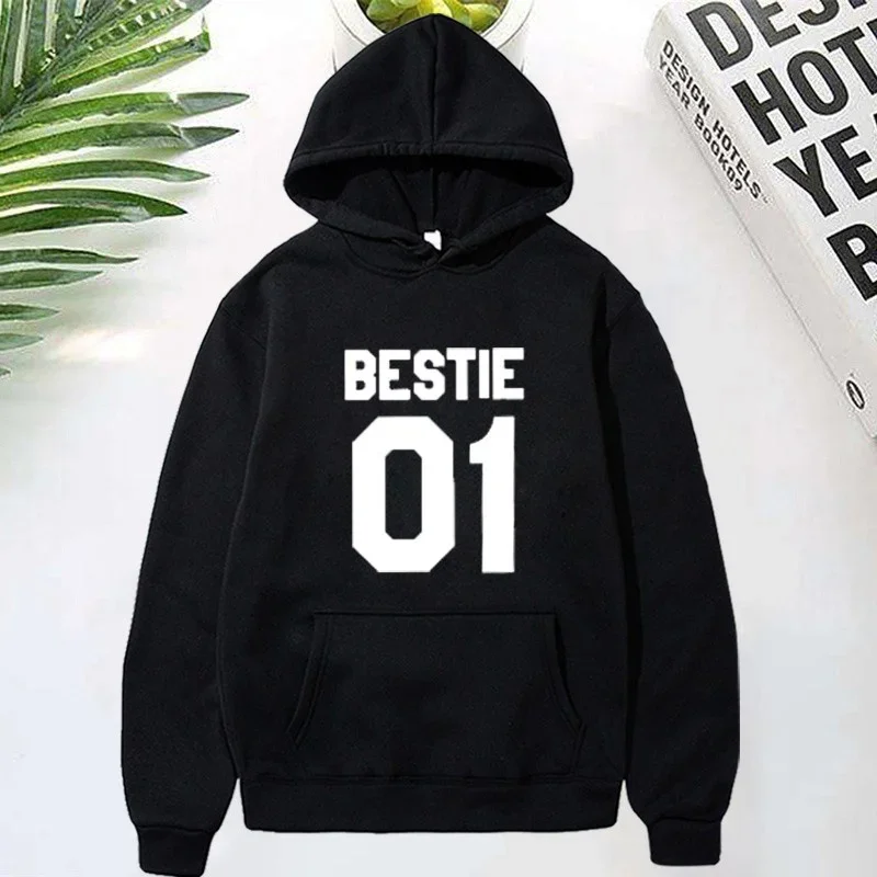 Funny Bestie 01 Bestie 02 Print Hoodies Best Friends Hoodies Women's Casual Pullovers Hoodies