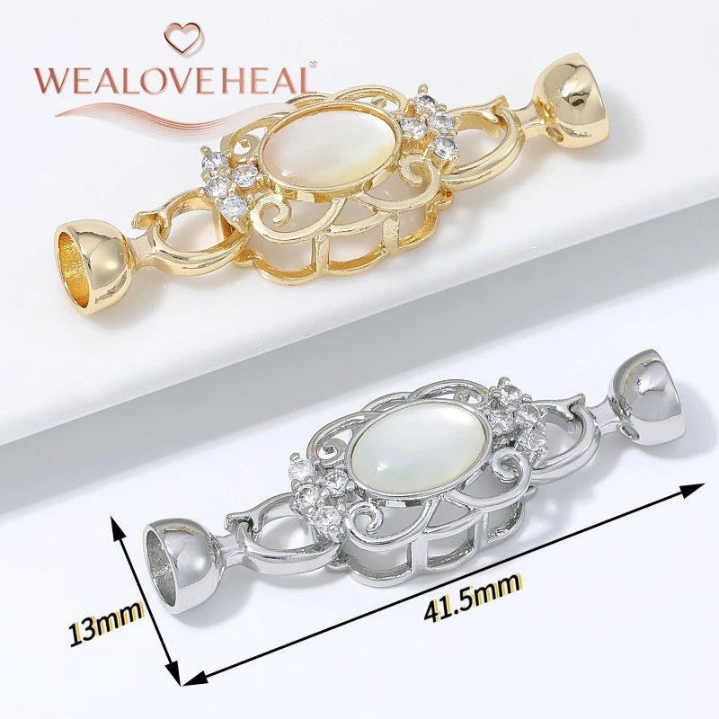 18K vergoldeter Messing-Blumenperlenverschluss, mikrobesetzter CZ-Blumenverbinder mit ovalem Zentrum und Schalenenden für DIY-Schmuckherstellung – Detail 16