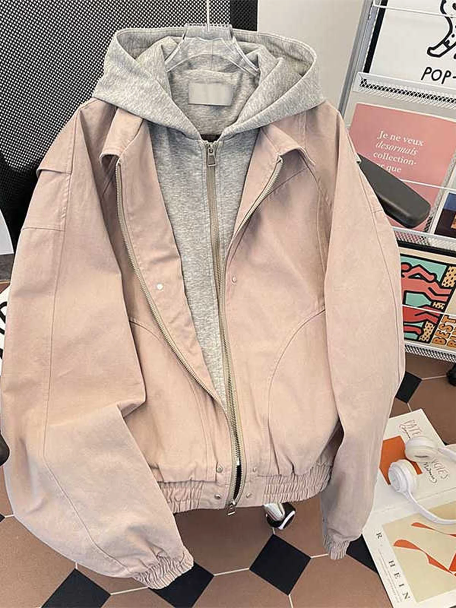 Frauen Schwarz Gothic Hoodie Bomber Jacke Mantel Vintage Harajuku 2000 s Langarm Herbst Mäntel Mode Oberbekleidung Top 2025 Kleidung