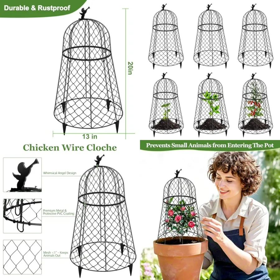 

6 Pack Plant Protectors from Animals, Garden Cloches for Plants, Rustproof Chicken Wire Cloche Plant Cages to Keep Animals Out,