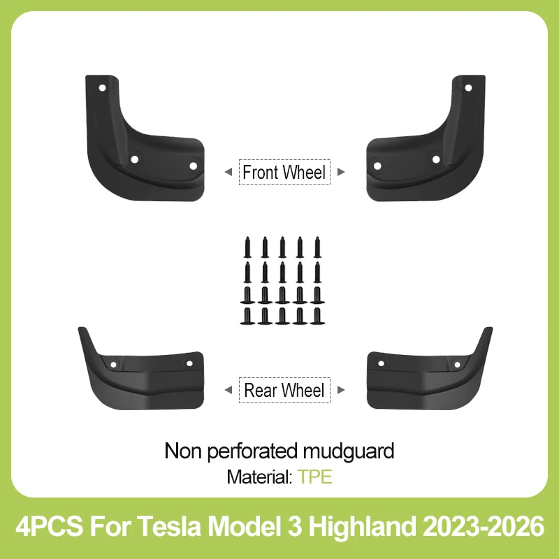 Geschikt voor Tesla Model 3 Highland Model Y Juniper 2025 2026 spatbord niet-geperforeerd spatbord slijtvast onzichtbare versie