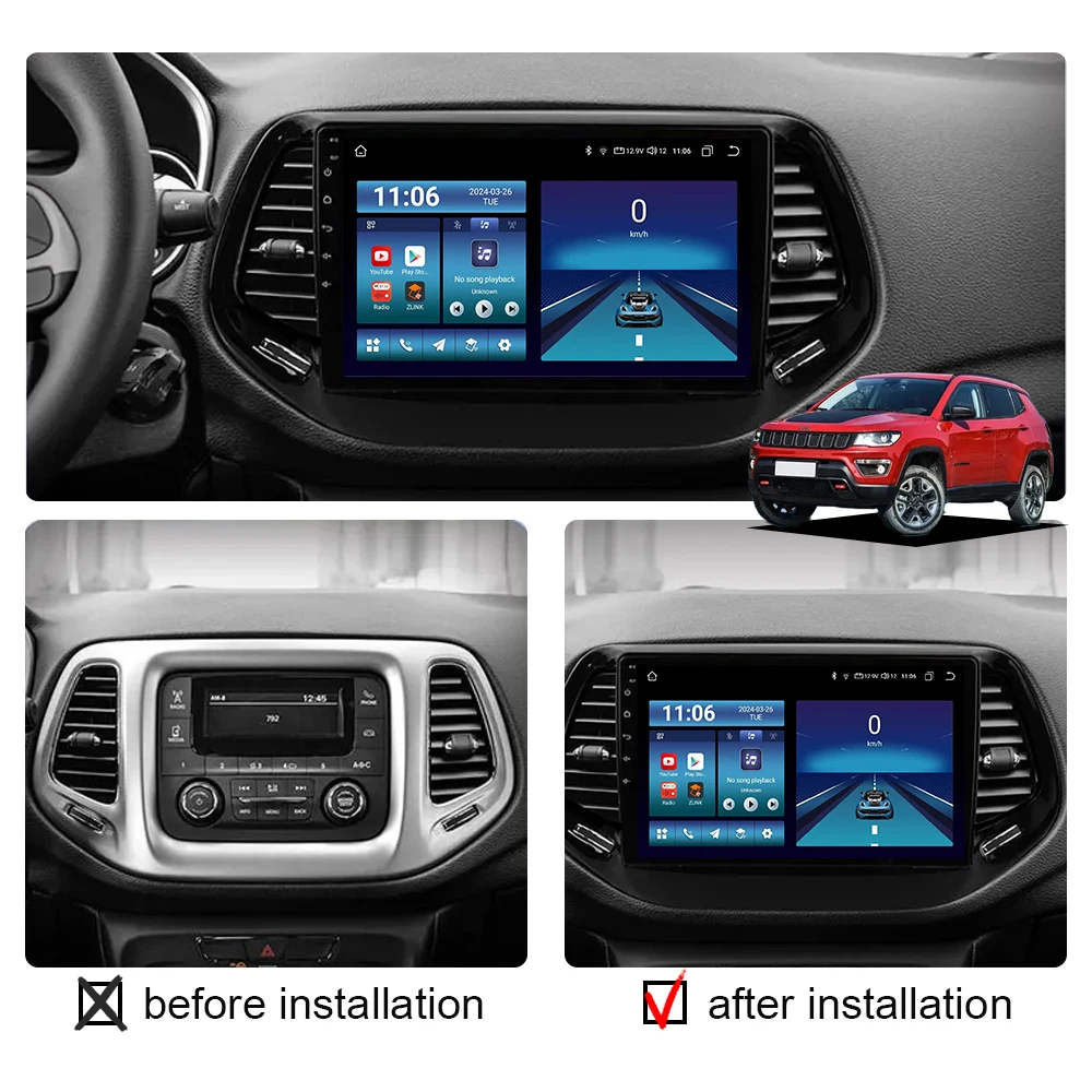 8G 256G Android 14 Wireless Carplay For Jeep Compass 2 MP 2017 - 2019 Car Radio Multimedia Video Player GPS Navigation Head Unit