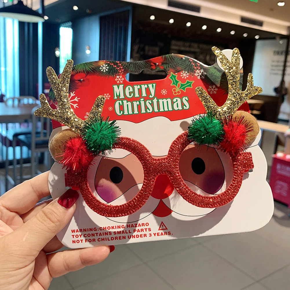 Lovely Chirstmas Furball Antlers Eyeglasses Frame Holiday Party Costume Eyeglasses For Photo Taking Christmas Gift