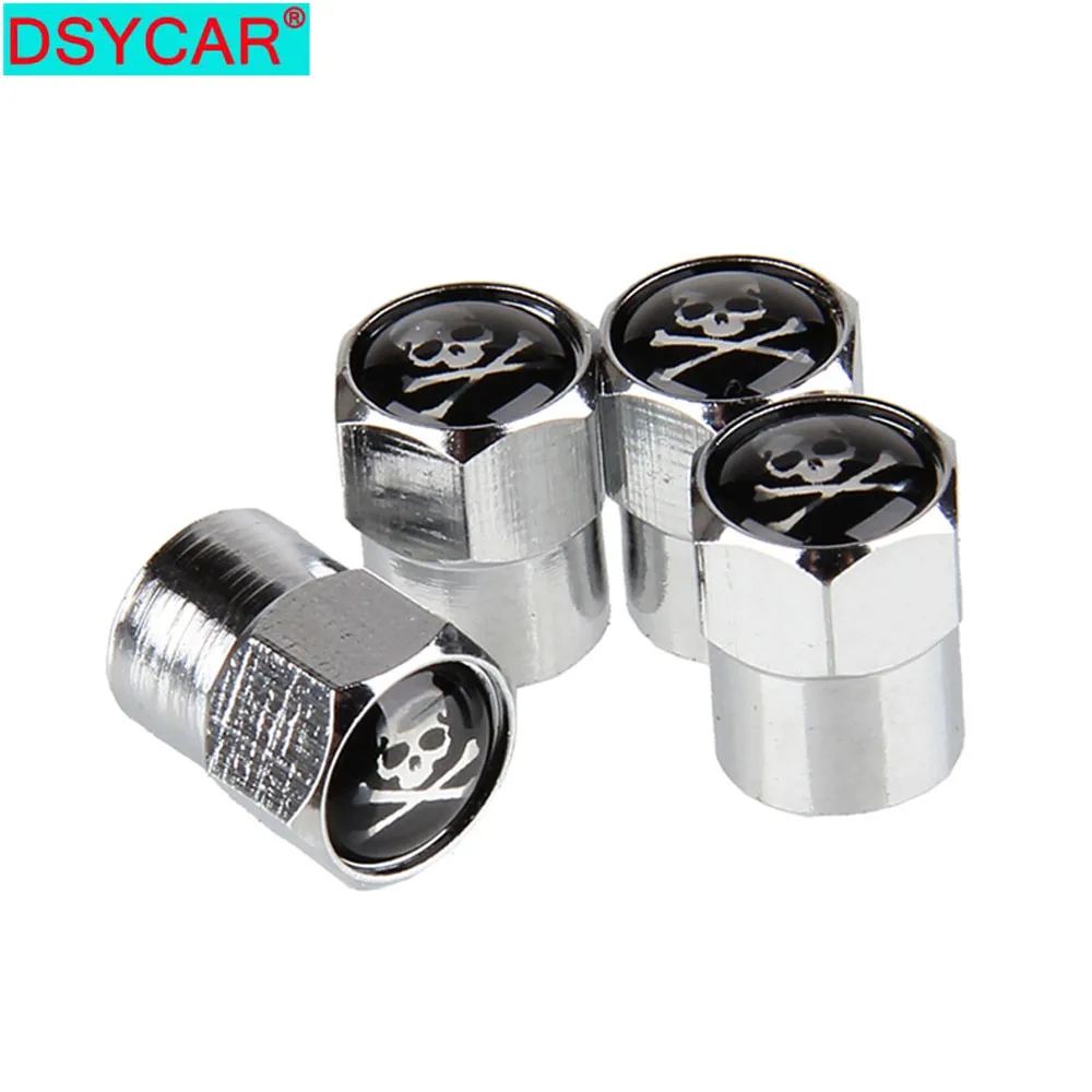 DSYCAR 4Pcs/Set Classic SKULL Anti-theft Chrome Car Wheel Tire Valve Stem Cap for Car, Air Leakproof and Protection Your Valve