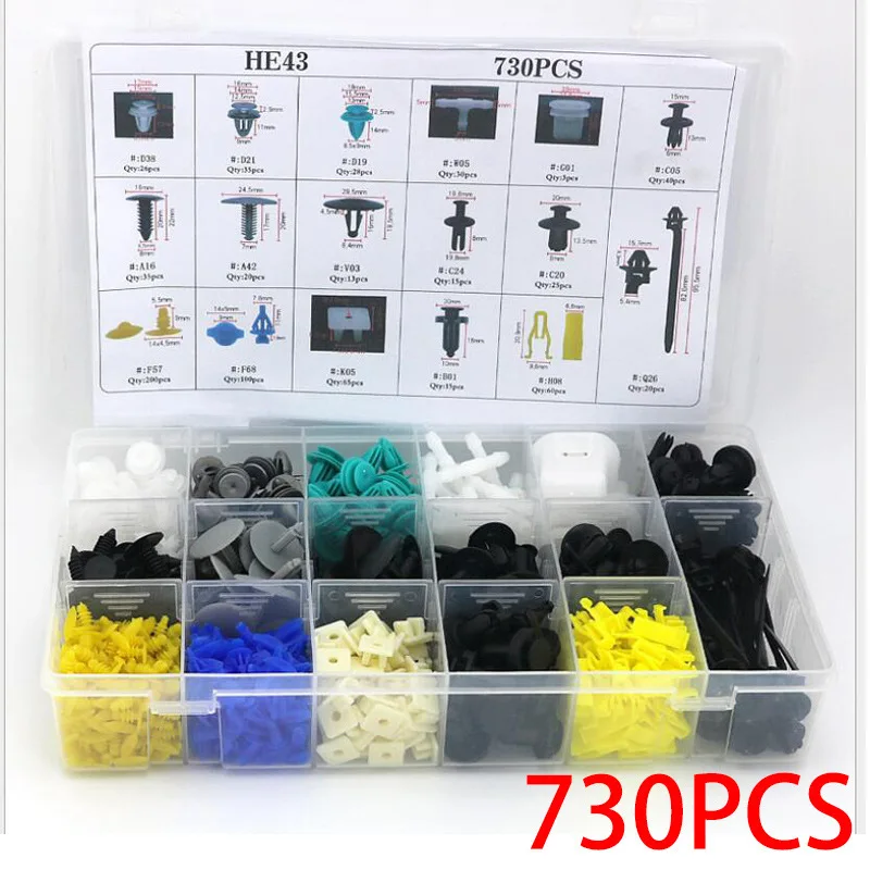 

730pcs Car Push Retainer Clips & Auto Fasteners Assortment-17 Most Popular Sizes Car Door Trim Panel Clips Plastic Push Rivets