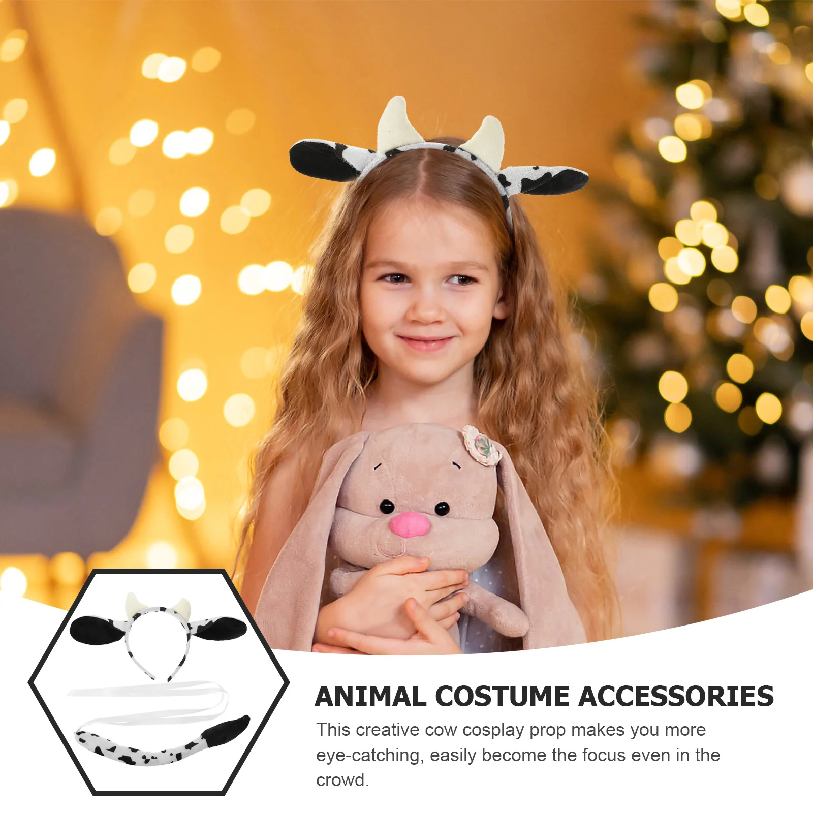 1 Zestaw Opaska na Głowę Krowy z Ogonem, Wygodne Rekwizyty Kostiumowe do Cosplayu, Zwierzęce Akcesoria na Imprezę, Rekwizyty Sceniczne, Opaska na Głowę Krowy, Rekwizyt Kostiumowy na Imprezę