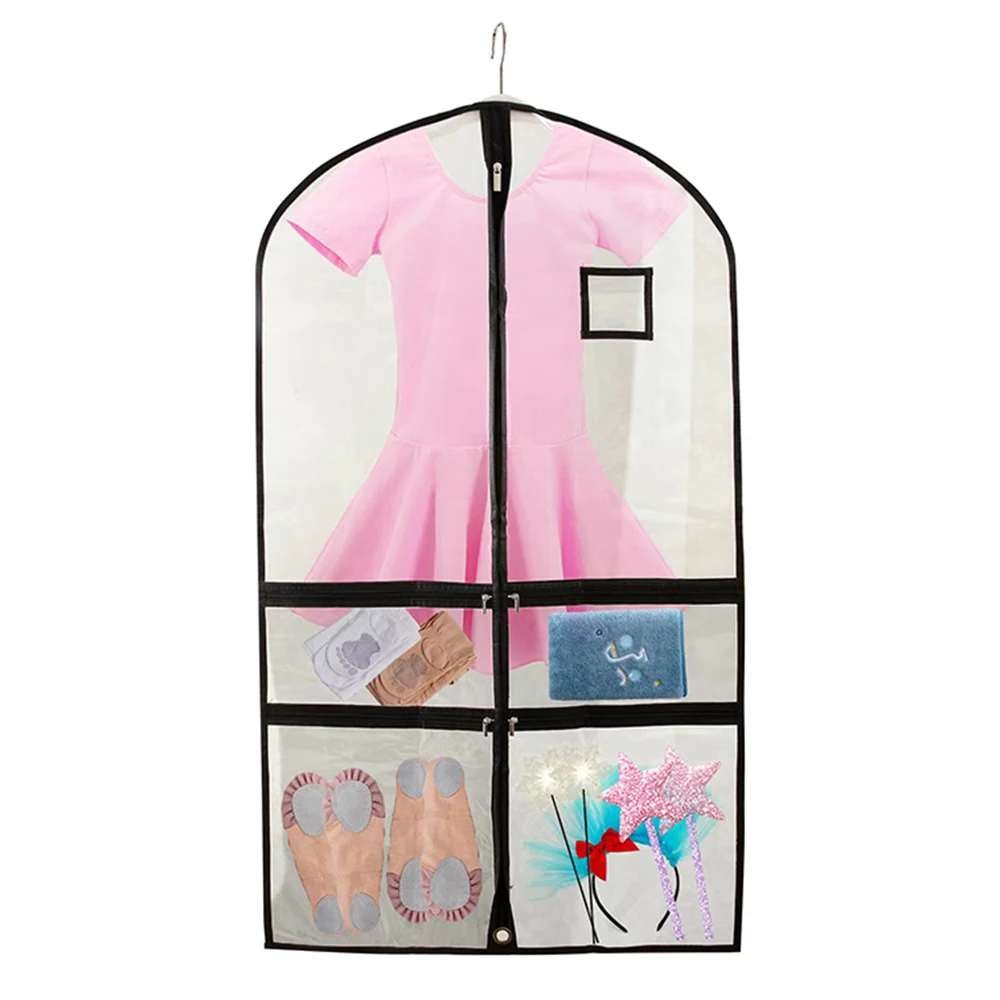 Waterproof Dustproof Kids Dance Costume Garment Bag with Clear Zipper Pockets 40 Inch Hanging Clothes for Dance Competitions