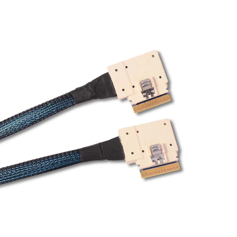 

NEW 90 Degrees Angled SlimSAS 4.0 8i 74Pin Line Dual Elbow SFF-8654 Male To Male 8I NVMe PCIe Server Backplane Cable 24Gbps 0.5m