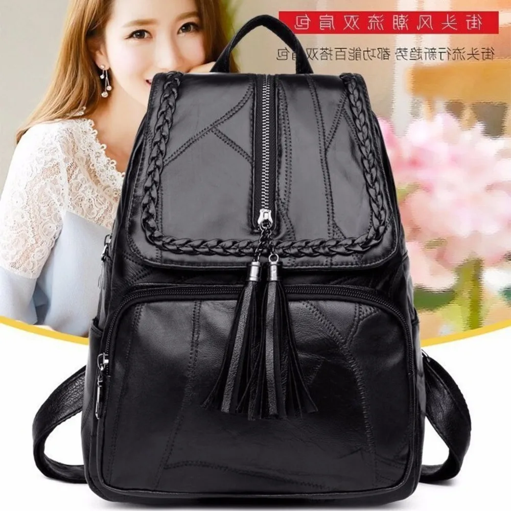 

Soft Leather Fringe Tassel Large Capacity Backpack Women Mom School Outdoor Travel Daypack