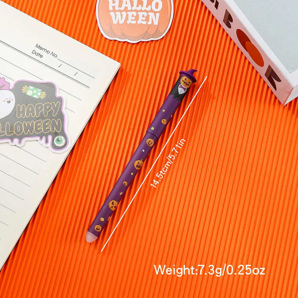 1-6 Stück Halloween löschbare Gelstifte, 0,7 mm Klick-Druckstift-Set, niedliche Geister-, Kürbis- und Fledermaus-Motive, Schreibgeschenk für Schüler, Schule und Büro – Detail 4