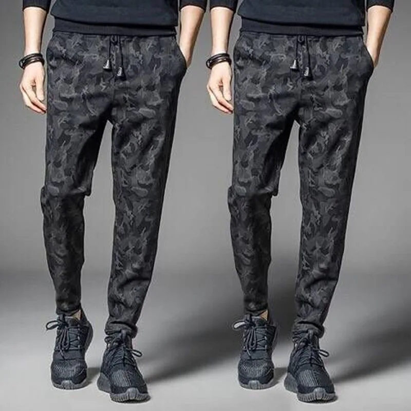 

Autumn thin stretch camouflage work pants for men with ankle binding, oversized straight leg, loose fit, men's labor protection,