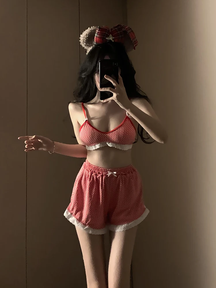 

New Red id Bikini Two-Piece Swimsuit Women Sexy Pure Desire Conservative Small Chest Slimming Vaion Hot Spring