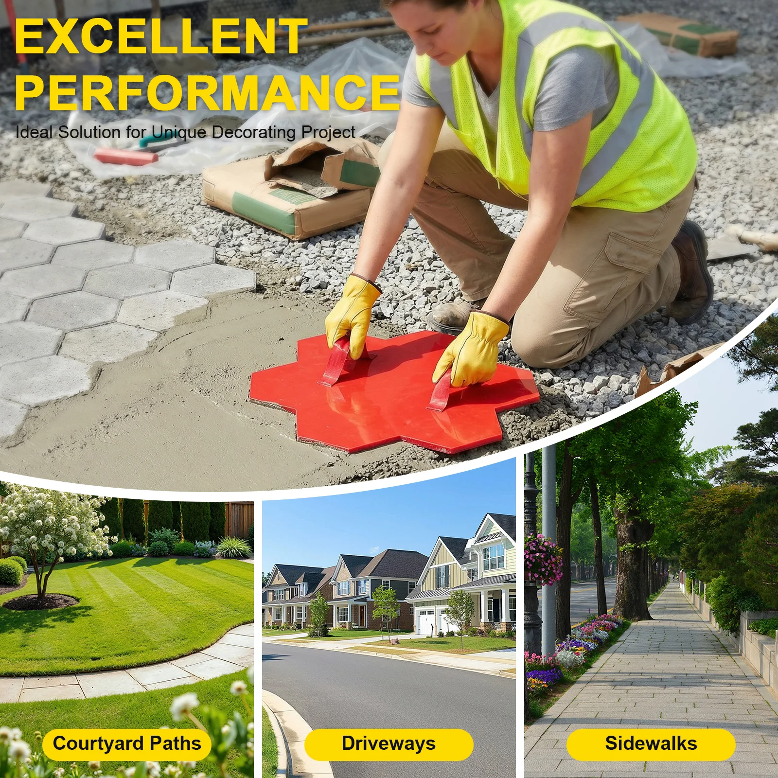 

5pcs Random Rock Concrete Stamp Rotational Pattern Slate Texture Seamless Concrete Stamping Mat with Handle for Outdoor