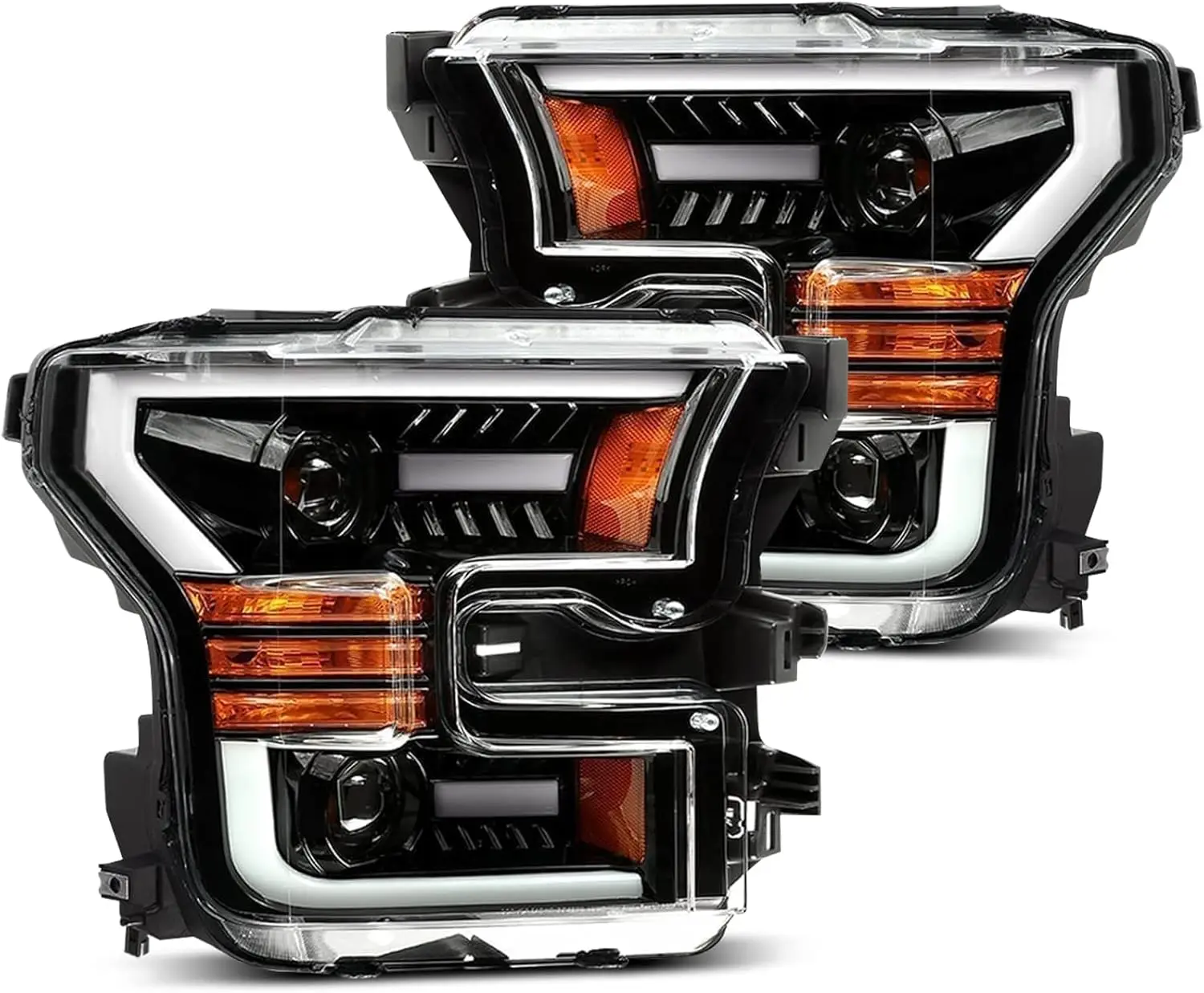 

PRO-Series Jet Black для 15-17 Ford F150 Галогенные светодиодные трубки с двойным проектором и переключателем DRL/Sequential Signal/