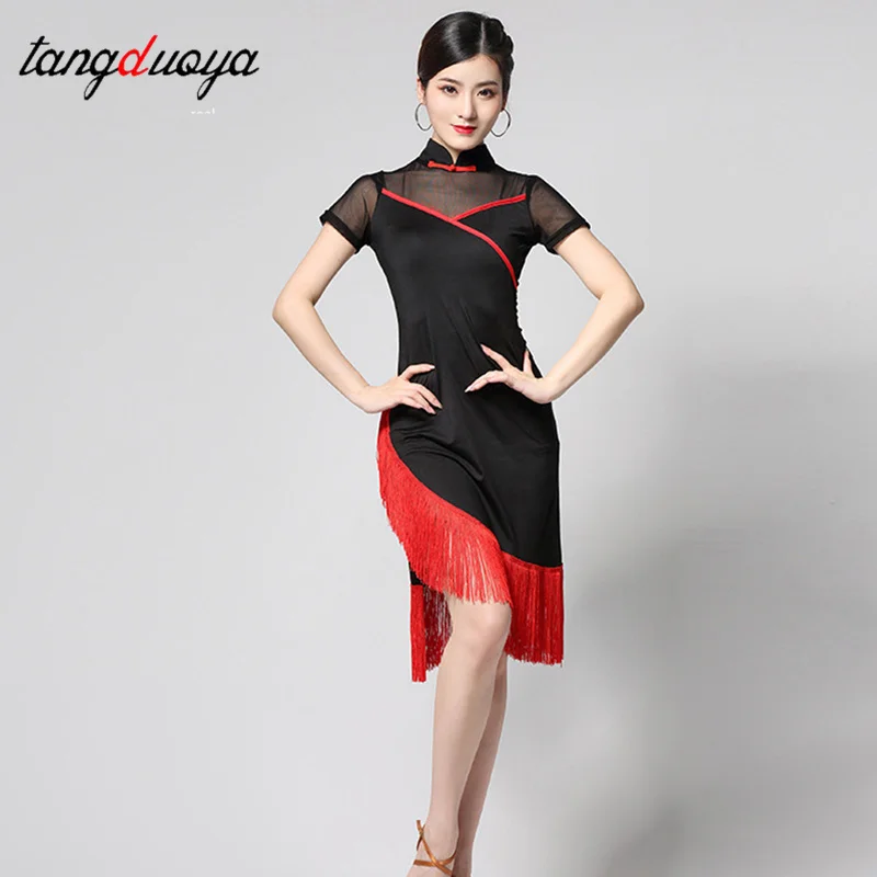 

New Adult Latin Dance Dress Women's Professional Competition Cheongsam Dress Tango Tassel Dress Stage Performance Clothing