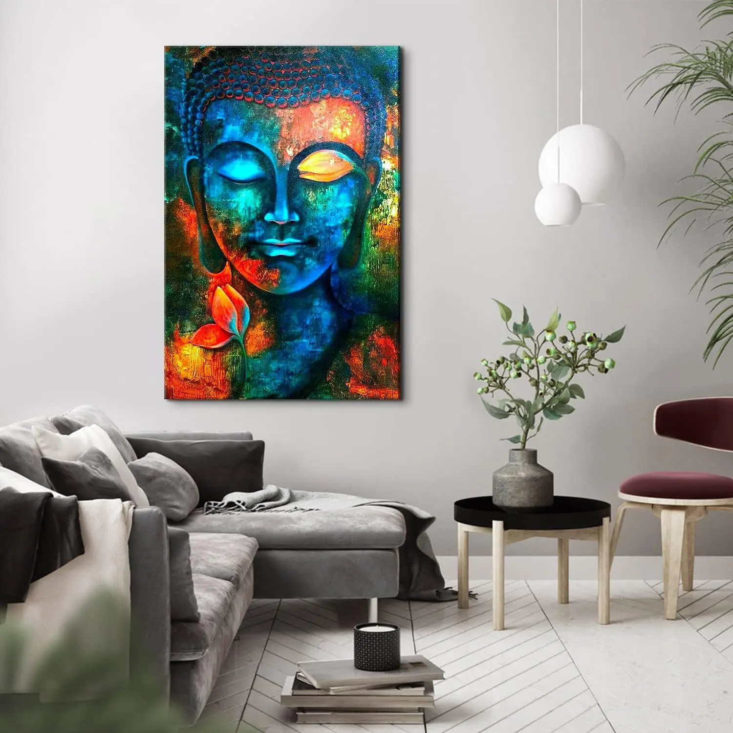 Wall Decor Colorful Abstract Buddha Head Wall Art Zen Posters Modern Home Decor Living Room Study Bedroom Canvas 36x48 Inch