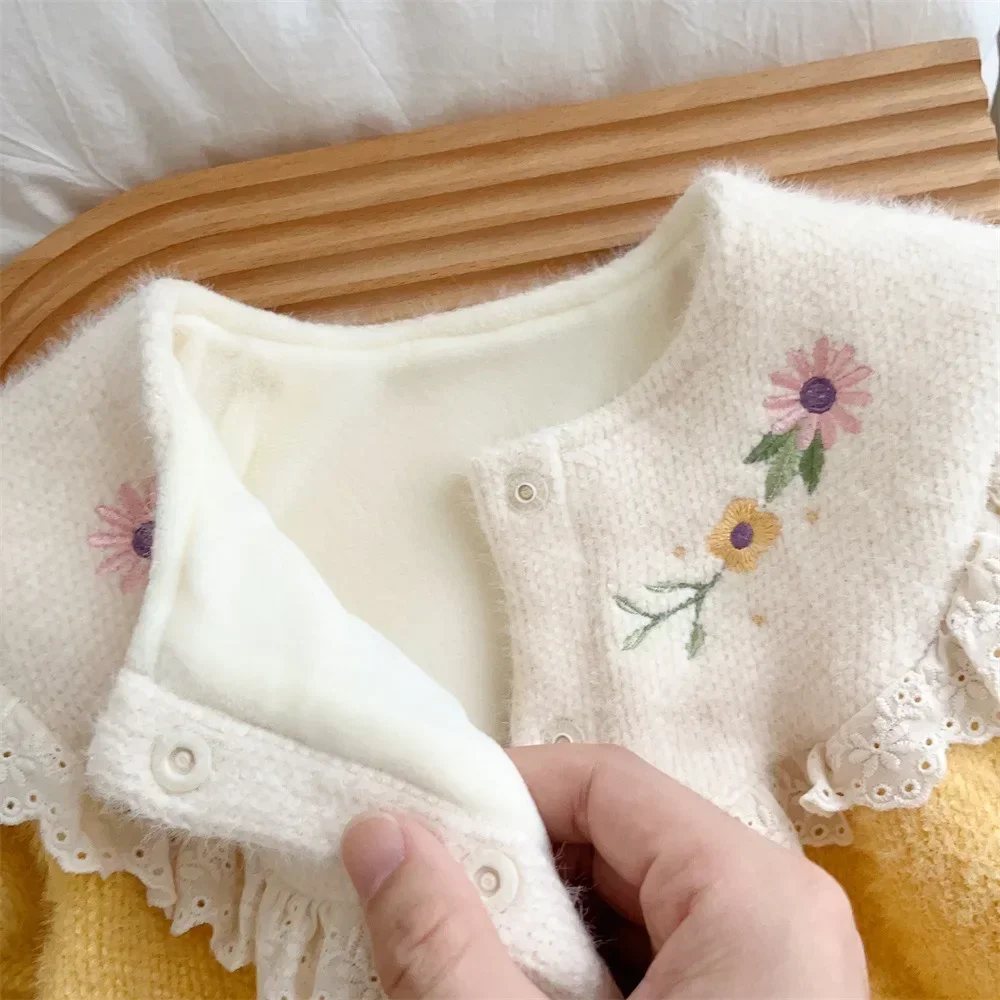 ملابس أطفال بناتي كورية ناعمة من القطيفة السميكة للأطفال 2023 ملابس أطفال للخريف والشتاء بذلة للأطفال من عمر 0 إلى 12 شهرًا #3