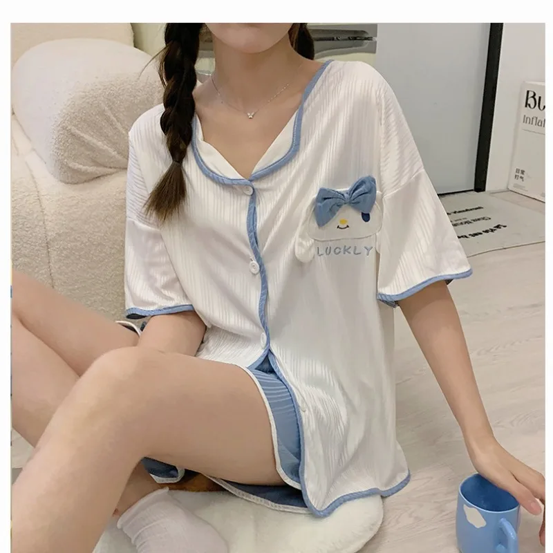 2XL Plus Size Pajamas Set Women Summer Student Loose Loungewear Korean Trend Bear Short Sleeved Shirt and Shorts Two-piece Pj