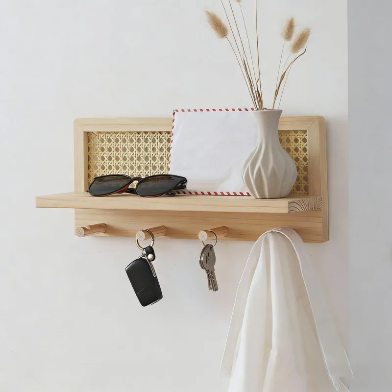 

ABBP-Современная минималистичная настенная полка для хранения из соснового дерева - плетеный крючок для ключей и держатель для журналов, 2 шт.