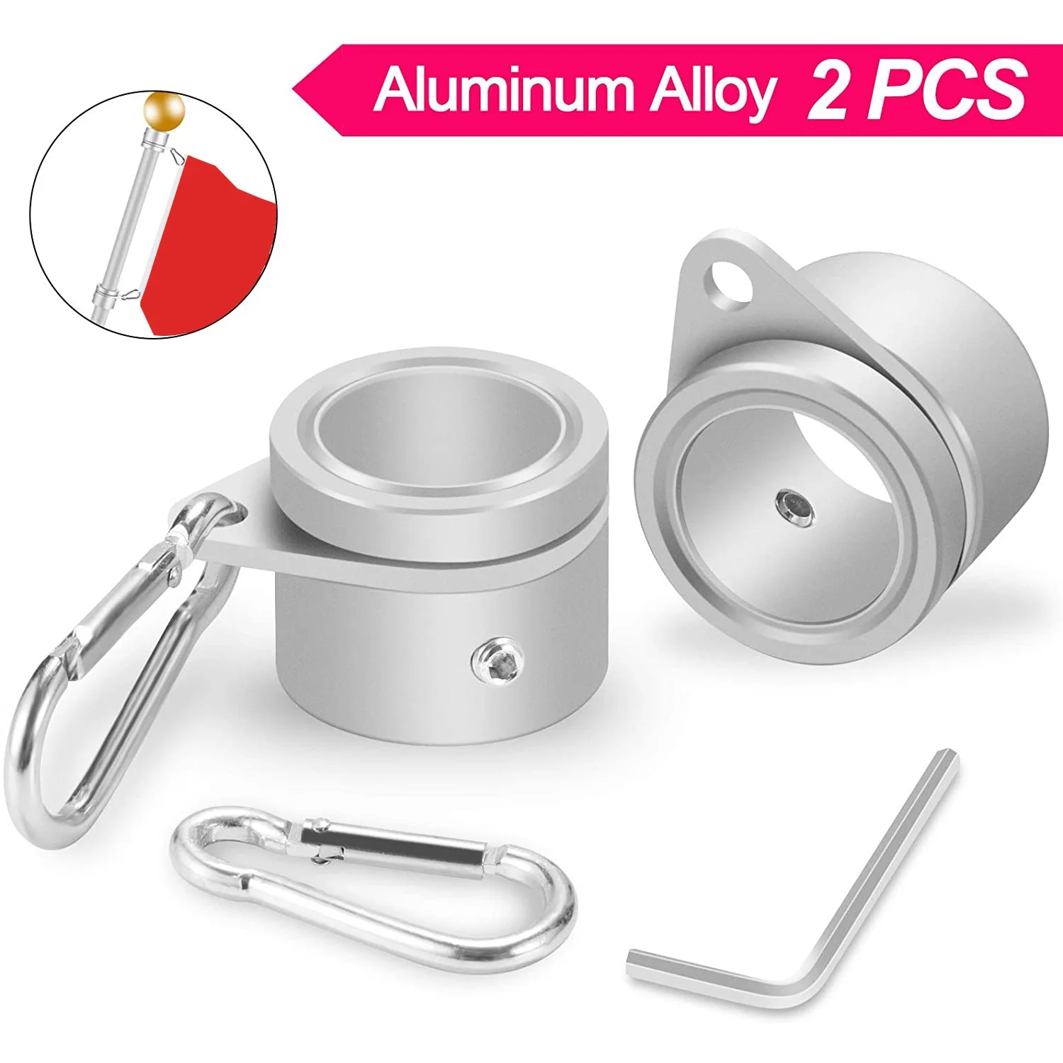 SLQZT 2 Pcs Flag Pole Rings Anti Wrap Flag Pole Clips Swivels 360° Rotating Flagpole Flag Mounting Rings 1.25 Inch