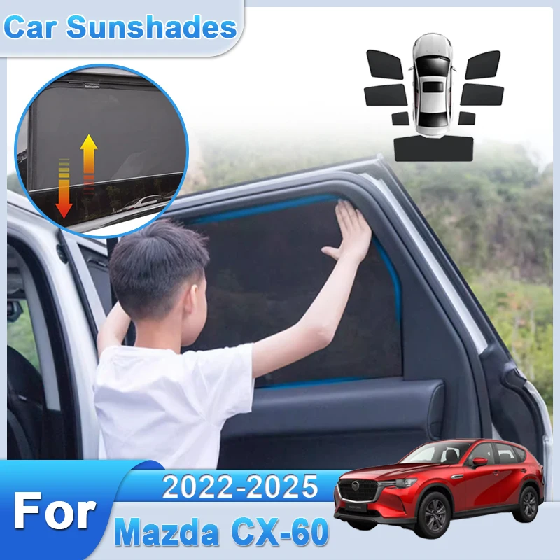 Auto Full Coverage Mesh Sunshade For Mazda CX-60 2022 2023 2024 2025 Sunscreen Shade Magnetic Sun Visor Car Tools Accessories