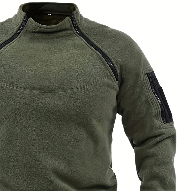 Mens Pullover Tactical Sweatshirt Jacket Casual Military Fleece Standing Collar Solid Color Sweater Windproof Tracksuit Clothes