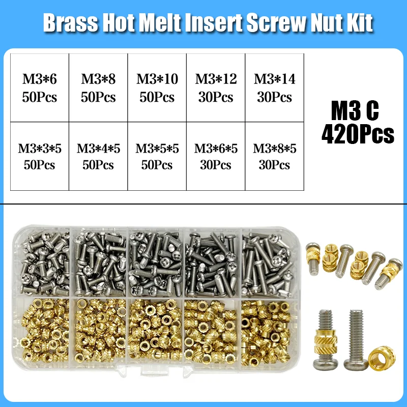 Messing Einsatz Mutter Edelstahl Schraube Lötkolben Spitze Wärme Set 3D Drucker Kunststoff M2 M3 M4 Kupfer Hot Melt Bolzen Mutter Einsätze – Detail 17