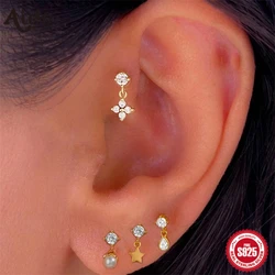 Aide-pendientes de plata de ley 925 para mujer, Piercing de circonita con incrustaciones en forma de flor, joyería de oro de 18K, regalo de alta calidad, 1 unidad