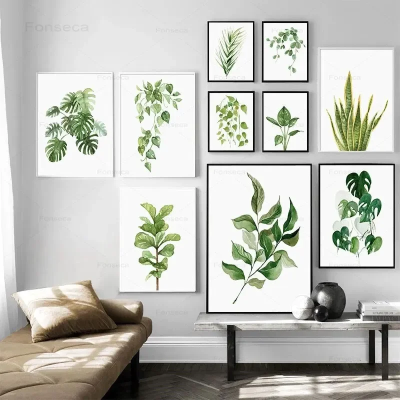 Nordic Botanische Wand Kunst Leinwand Malerei Aquarell Floral Grüne Pflanze Bilder für Moderne Dekoration Wohnzimmer