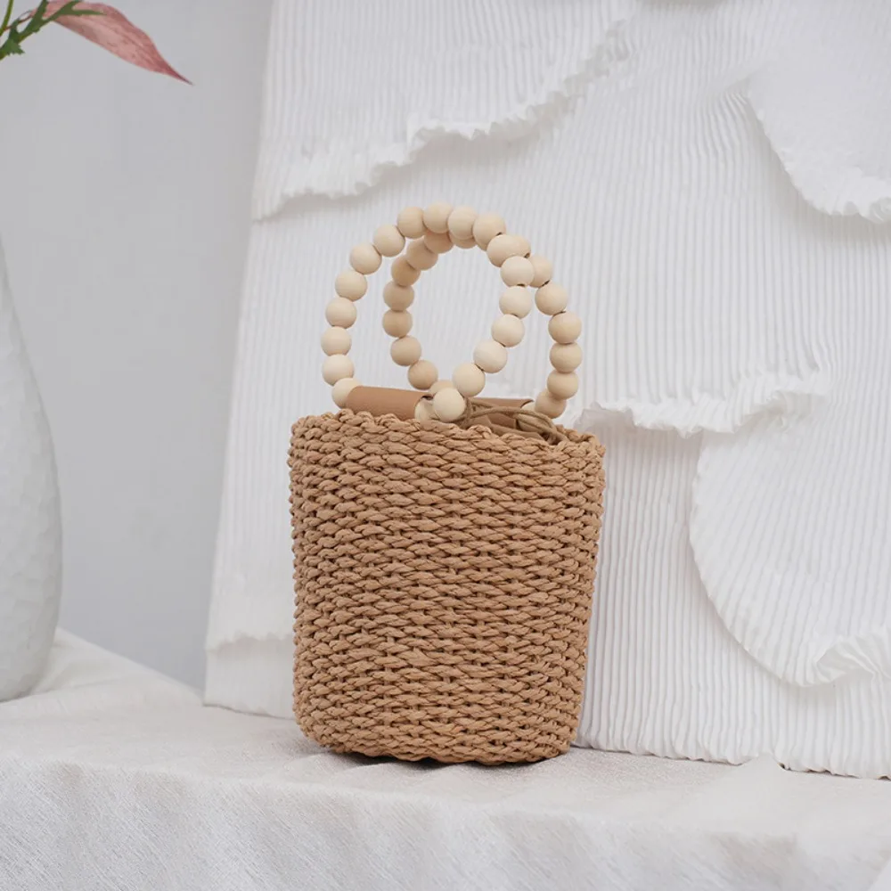 

2024 Summer Small Pearl Hand Basket Wicker Rattan Straw Bags Purse Outdoor Vacation Tote Woven Bag Bohemia Handmade Tote Bags