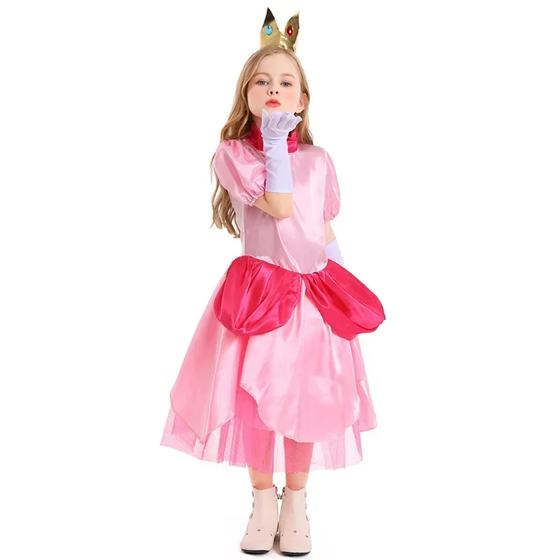 3-12Y Kids Girls Peach Princess Cosplay Costume Dress Fairy Tales Cosplay Purim Party Halloween Party Cosplay Costumes Dress