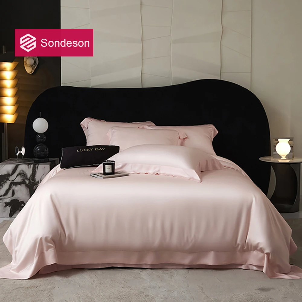 

Sondeson Pink 100% Nature Silk Bedding Set Healthy Skin Embroidery Queen King Duvet Cover Flat Sheet Pillowcase Bed Linen Sets