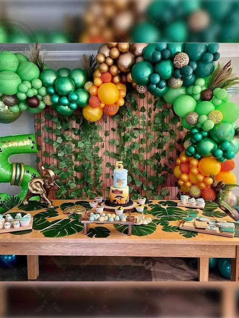 

137pcs Green Jungle Theme Baby Birthday Balloons Garland Arch Kit Palm Leaves Guard Forest Tiger Boys Party Decorations Supply