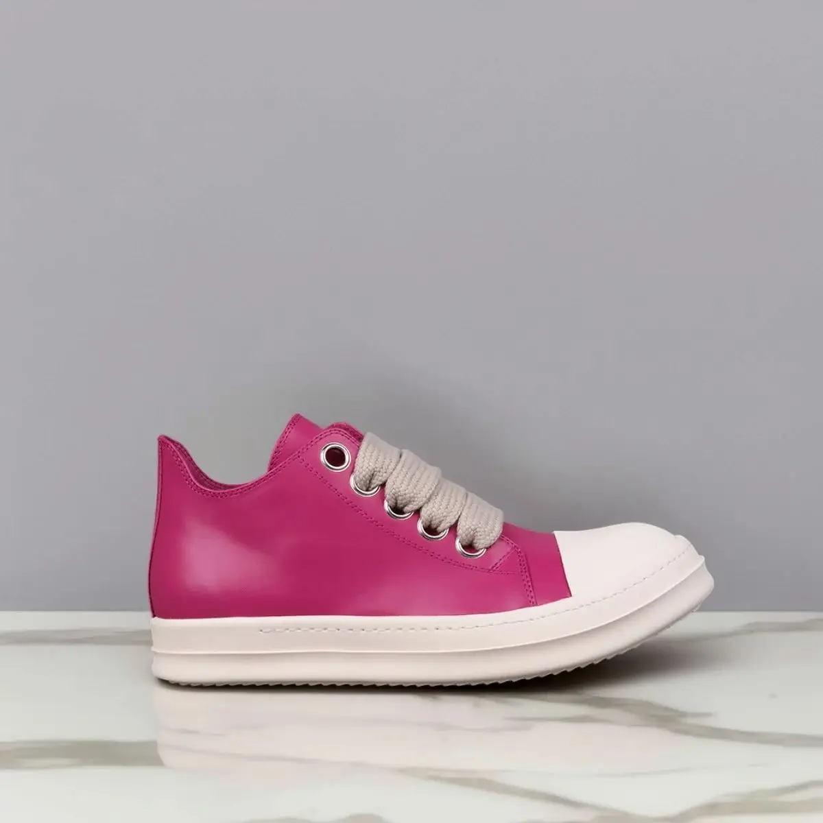 Men's Casual Genuine Leather Shoes Women Low Top Lace-Up Luxury Designer Yellow Orange Sneakers Wide Thick Shoelaces For Autumn