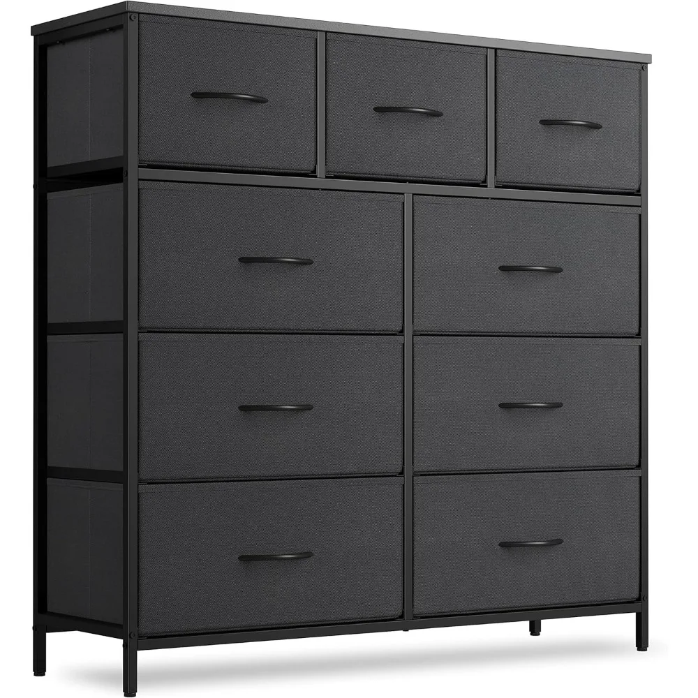 

Dresser for Bedroom, 9 Drawer Storage Organizer Tall Wide Dresser for Bedroom Hallway, Sturdy Steel Frame Wood Top, Dark Black