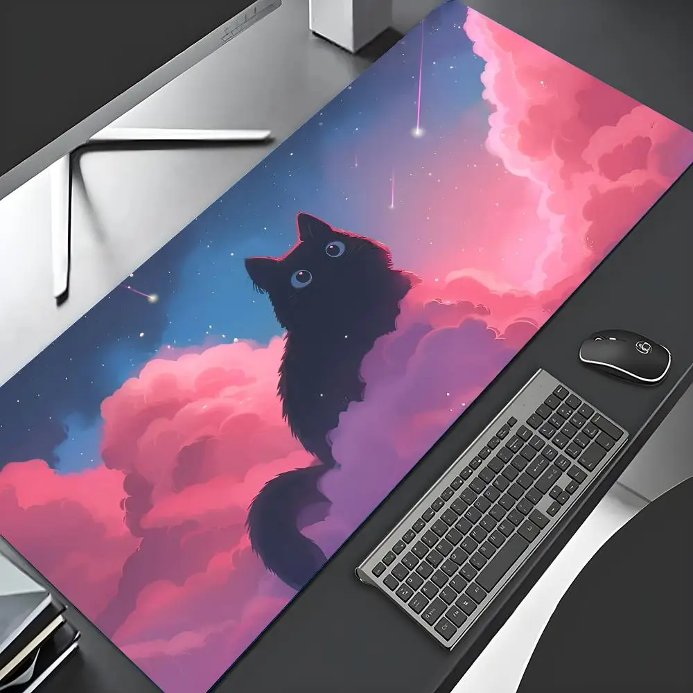 

Romantic cat Clouds illustration design Mouse Pad with Stitched Edge Rubber anti-slip base pc accessories Gaming mat mousepads